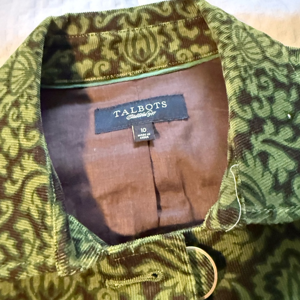 Talbots Olive And Brown Patterned Jacket - image 2